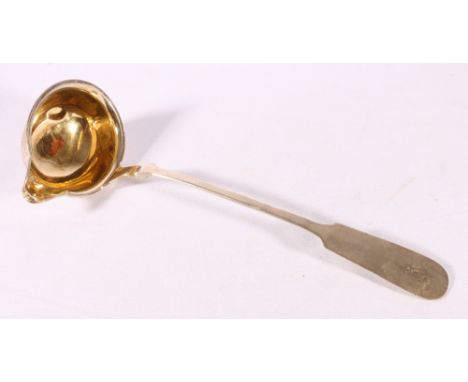 Continental 800 grade silver punch ladle with gilded bowl interior, 120g, 34cm long.