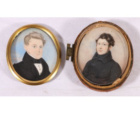 Two portrait miniatures on sheet ivory, one of Thomas Lister and the other of James Ken by W H Weinners, 7cm x 5.5cm and 6cm 