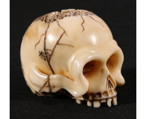 Early 20th century Japanese ivory skull netsuke, signed, 4.5cm, Taisho.