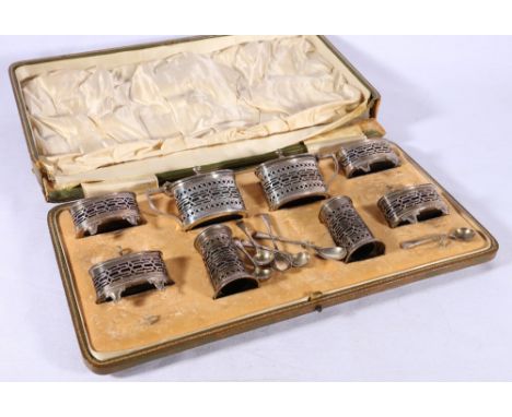 Edwardian silver cruet set, Chester 1910, makers EJHNH Haseler Brothers, approximately 350g, in fitted case for Edwards of Gl