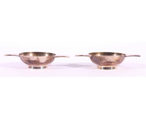 Two silver engraved Quaichs, The Famous Grouse Finest Scotch Whisky Edinburgh 2000 and 2001, maker FH Francis Howard Ltd, 151