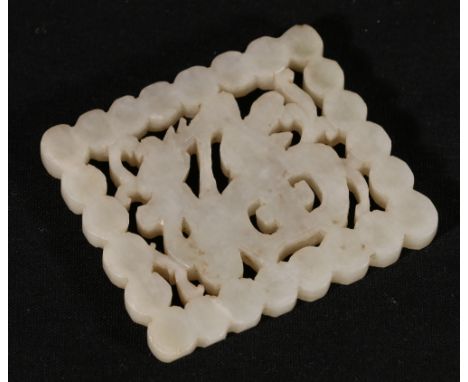 Chinese early 20th century pierced and carved jade pendant, the central good luck character surrounded by a frame of dished c