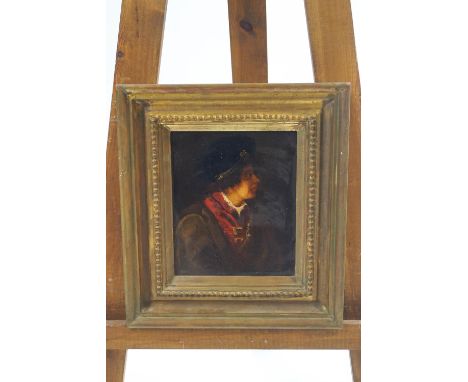 English School, 19th century, Portrait of a young man, oil on board, verso painted with a portrait of a gentleman reading, 25