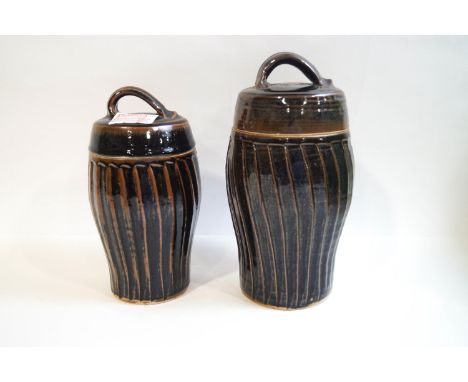 Jeremy Leach (b 1941), a Lowerdown pottery stoneware jar and cover, impressed seal marks, JL monogram and paper label, 27cm h