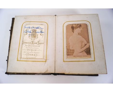 A Carte de Viste album containing around 40 portrait photographs, some named, including Dublin and Nottingham photographers