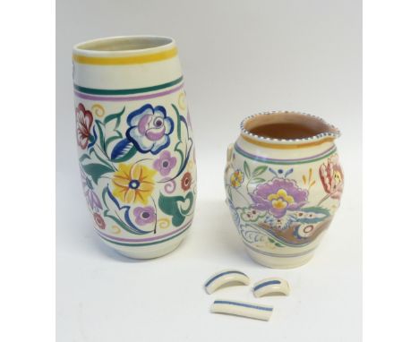 TWO PIECES OF POOLE POTTERY floral painted in colours, comprising a footed TAPERING VASE, 8 3/4" (22.2cm) high, painted initi