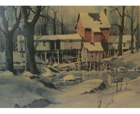 ROGER LUNDQUIST SIGNED COLOUR PRINT Minnehaha Station Minneapolis Minnesota 16 1/4" X 23" AND ANOTHER BERNING'S MILL Signed t