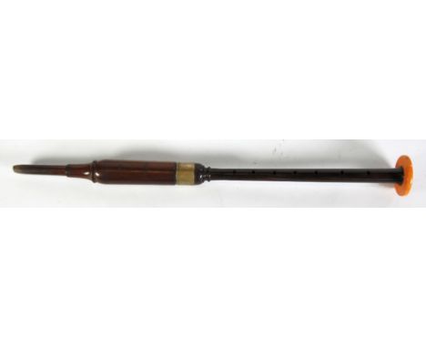 J & R GLEN, EDINBURGH, LABURNUM AND AMBER COLOURED RESIN PIPE CHANTER, (upper section split), 17" (43.2cm) long, TOGETHER WIT