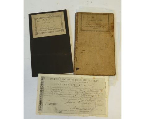 TWO MEMBERSHIP AND RULE BOOKS BELONGING TO JOHN BRIERLEY 1869 WITH MEMBERSHIP NUMBER 3875 AND DATED 1869, the other with acco