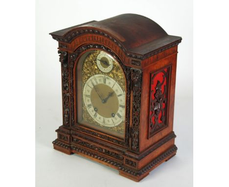 LATE VICTORIAN CARVED WALNUTOOD AND BURR WALNUTWOOD 18TH CENTURY STYLE MANTEL CLOCK with LENZKIRCH movement striking and chim