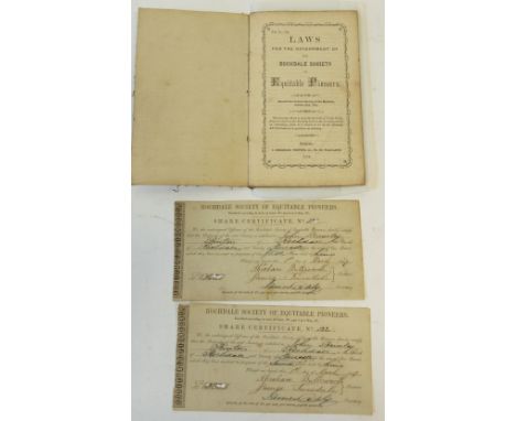 EARLY CO-OPERATIVE SOCIETY MEMBER JOHN BRIERLEY'S (MEMBERSHIP NO 73) MEMBERS BOOK, entitled 'Laws of the Government of the Ro