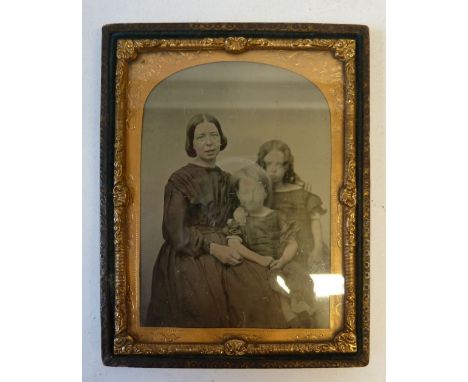 VICTORIAN AMBROTYPE PORTRAIT GROUP PHOTOGRAPH OF SARAH BRIERLY, with a young Benjamin Charles Brierley and his sister Katheri