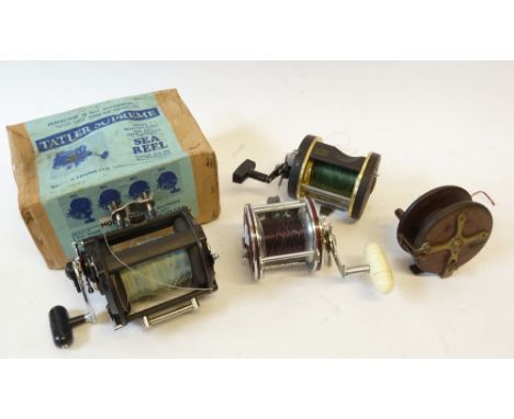 UNBRANDED, NINETEENTH CENTURY MAHOGANY AND BRASS STAR BACK FISHING REEL, with on/off check button, brass lined backplate and 