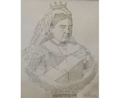 B. ISRAEL, BLACK AND WHITE PRINT INSCRIBED, 'This portrait of the Most Gracious Majesty The Queen, has taken four years and s