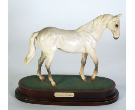 'DESERT ORCHID' ROYAL DOULTON MATT LIGHT GREY CHINA MODEL OF A HORSE, on a wooden plinth with name tag, DA 184, 7 1/2" (19cm)