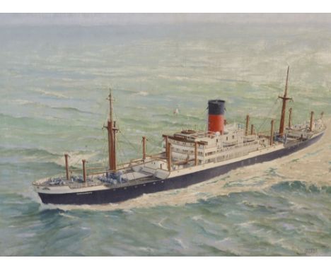 HERBERT TRUMAN  OIL PAINTING ON BOARD  'M.S. Breconshire'  Ship portrait, signed and titled  18" x 24" (45cm x 60cm)  (N.B. B