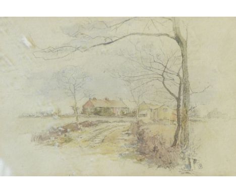 BENJAMIN CHARLES BRIERLEY (1857 - 1920) PENCIL AND WASH DRAWING "Ashworth Hall, Rochdale, Lancs" Signed with a monogram lower