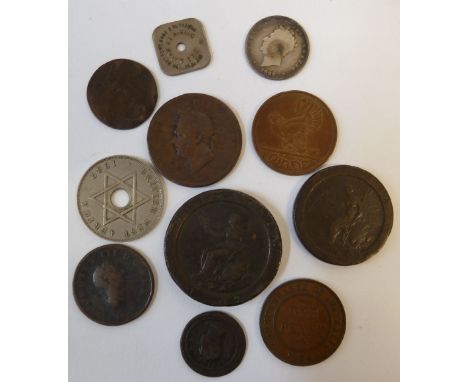 SMALL SELECTION OF MAINLY G.B. 18TH CENTURY AND LATER AND PRE DECIMAL COINAGE includes Cartwheel Penny 1797 showing wear, GEO