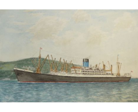 ERIC FRY WATERCOLOUR DRAWING Ship Portrait 'Maron', Blue Funnel Line Signed and dated 1960 11" x 15" (unframed) AND A PHOTOGR