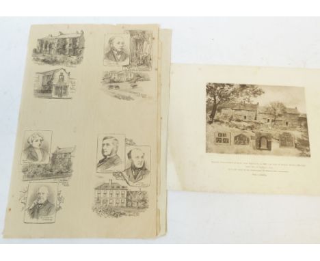 AFTER BENJAMIN CHARLES BRIERLEY THREE DOUBLE PAGES OF BOOK ILLUSTRATIONS PRINTED FROM PEN DRAWING, of Rochdale dignitaries, t