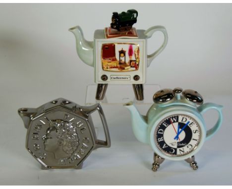 THREE PAUL CARDEW COLLECTORS CLUB TWO CUP NOVELTY POTTERY TEAPOTS, COMPRISING; 'Channel 4 T.V.' limited edition number 66/250