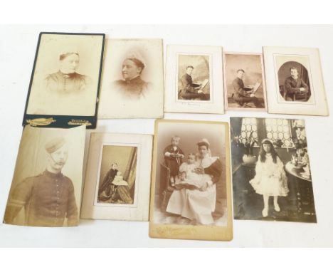 8 VICTORIAN AND EDWARDIAN PHOTOGRAPHS ON CARD AND PAPER, Mrs Guild (2); B.C. Brierley at his easel (2); B.C. Brierley and ver