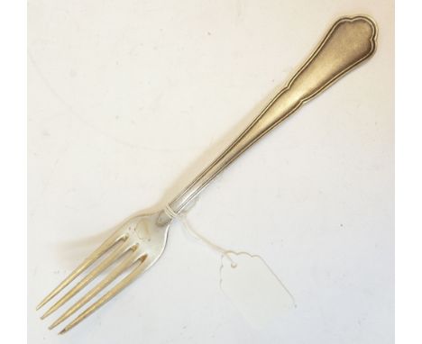GERMAN, THIRD REICH OFFICERS MESS ELECTROPLATED DINNER FORK, engraved OFFZ-HEIM FL. GR. STADE. above the Nazi emblem 