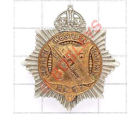 Indian Army: North Western Railway Regiment AFI post 1920 cap badge. British made die-stamped bi-metal example. (Cox 2687) Lo