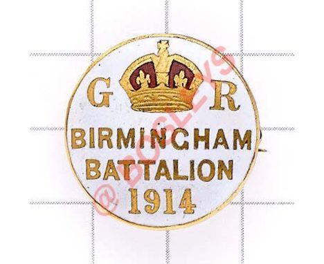 Birmingham Battalion 1914 Kitchener’s Army lapel badge / Brooch. Has been mounted into a yellow metal mount to make into a br
