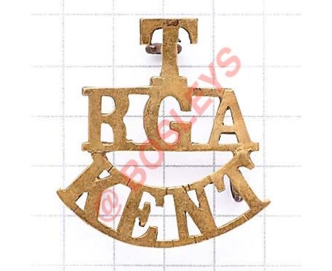 T / RGA / KENT brass Royal Garrison Artillery shoulder title circa 1908-20. Loops Defended Port Battery HQ Sheerness