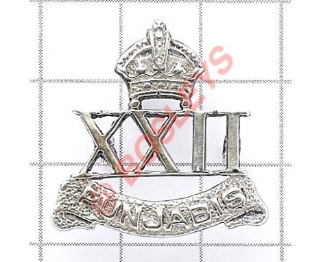 Indian Army. 22nd Punjabis Officer’s cap badge circa 1903-22. Cast native silver stamped “Silver”. Crowned XXII on “Punjabis”
