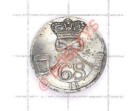 68th (Durham Light Infantry) Officer’s silver plated closed-back coatee button Crowned strung bugle with ‘68’ lodged between 