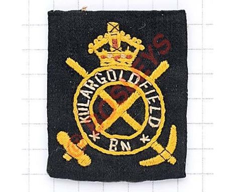 Indian Army. Kolar Gold Field Battalion AFI cloth pagri badge Golden yellow embroidered on black (Cox 2723) Barton 