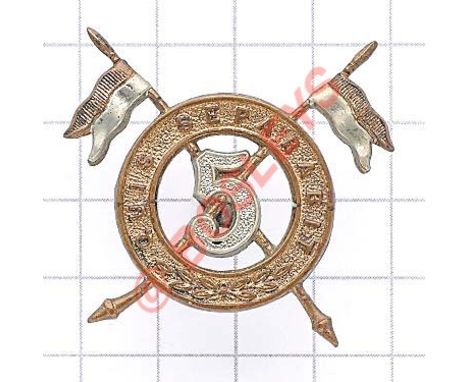 5th Royal Irish Lancers OR’s cap badge circa 1896-1922 Die-stamped bi-metal Slider replaced with screw post 