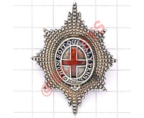 Coldstream Guards Officer’s forage cap badge. A large unmarked silver and enamel Garter Star Replacement pin  Hugh King Colle