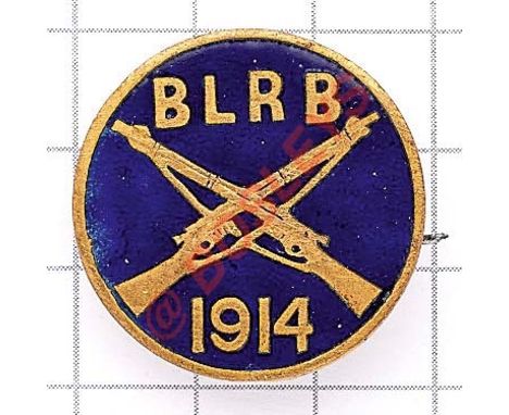 WW1 1914 “B.L.R.B.” VTC crossed rifles lapel badge. A gilt and enamel example. Brooch pin  Hugh King Collection