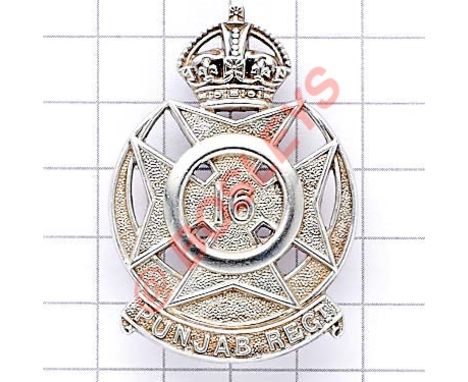 Indian Army. 16th Punjab Regiment 1924 Birmingham hallmarked silver pagri badge. A fine die-cast crowned Maltese cross bearin