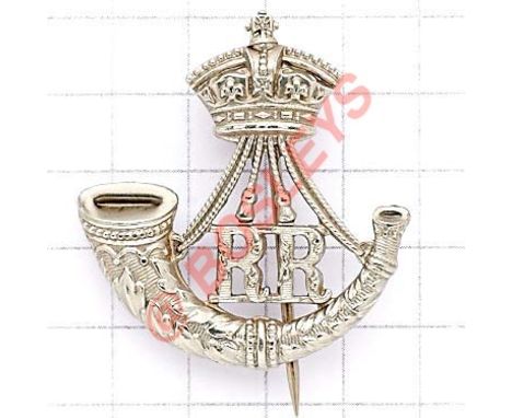 Indian Army. Rajputana Rifles Victorian pagri badge. British made fine die-stamped white metal pre 1903 crowned strung bugle 