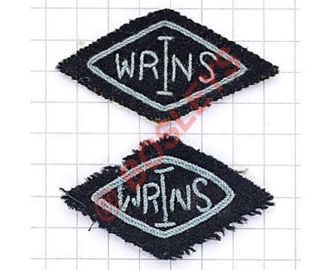 WW2 Pair Women's Royal Indian Naval Service embroidered cloth Titles A scarce example of dark blue with light blue embroidery
