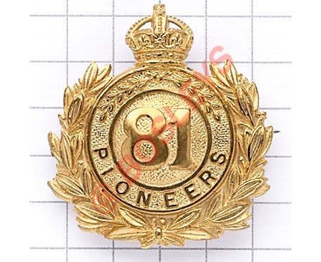 Indian Army. 81st Pioneers post 1903 brass pagri badge. A good British made die-stamped crowned ''Pioneers'' circlet resting 