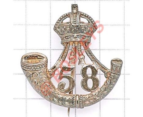 Indian Army. 58th Vaughan’s Rifles 1908 Birmingham hallmarked silver pagri badge Die-cast crowned strung bugle with “58” lodg