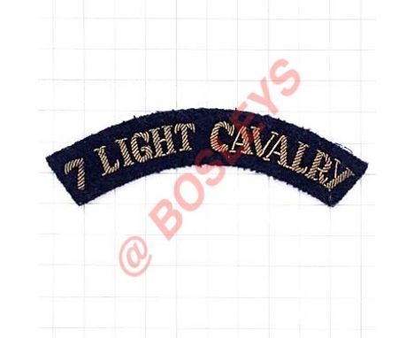 7 LIGHT CAVALRY WW2 Indian Army Officer’s bullion cloth title. Bullion on navy Originally raised in 1784 as 2nd Native Cavalr