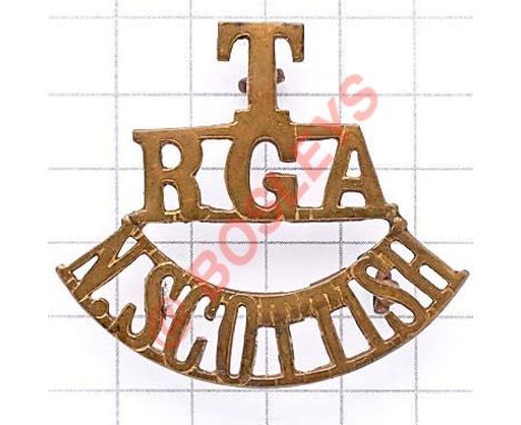 T / RGA / N.SCOTTISH brass Royal Garrison Artillery shoulder title circa 1908-20. Loops Defended Port Battery HG Broughty Fer