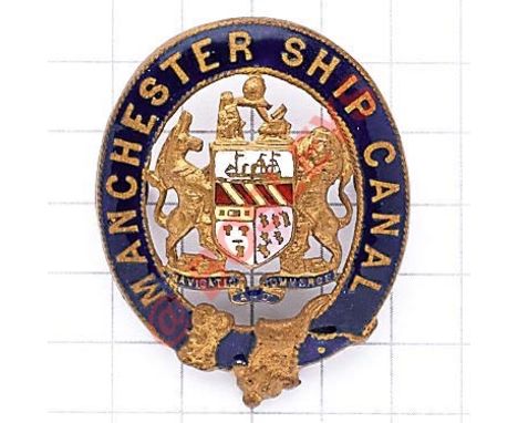 Manchester Ship Canal Gilt & Enamel Cap Badge. Loops  Hugh King Collection