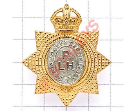 Indian Army. Punjab Light Horse Officer’s cap badge. Fine British made die-cast gilt crowned star mounted with silvered “De B