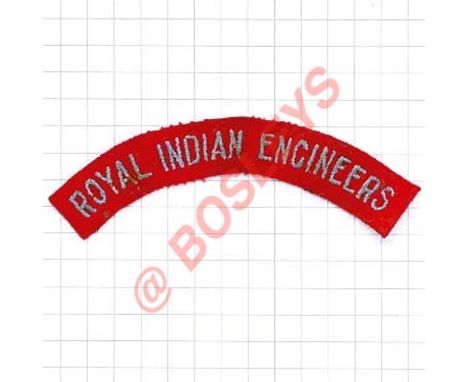 ROYAL INDIAN ENGINEERS cloth shoulder title. Light blue letters embroidered on red 