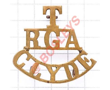 T / RGA / CLYDE brass Royal Garrison Artillery shoulder title circa 1908-20. Loops Defended Port Battery HQ Glasgow