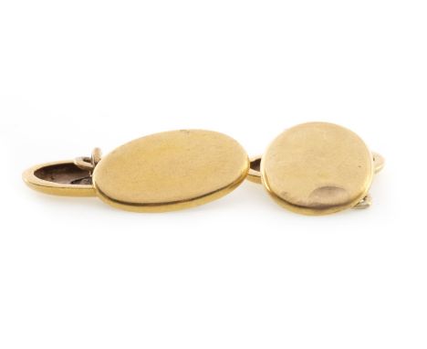 PAIR OF CUFFLINKS, each of oval form, blank, unmarked, 5.6g gross
