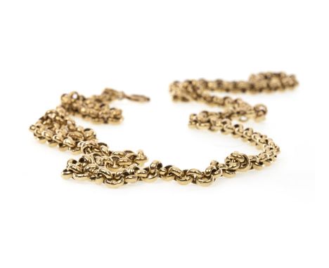 GOLD GUARD CHAIN, in nine carat gold, 77cm long, 58.4g