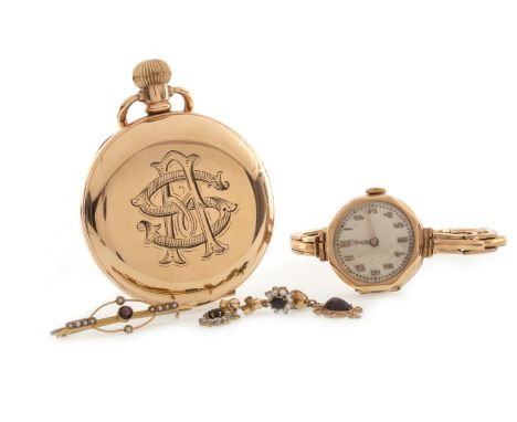 LADY'S EARLY TWENTIETH CENTURY NINE CARAT GOLD MANUAL WIND WRIST WATCH, on a bracelet strap marked 9CT, 18g gross; along with